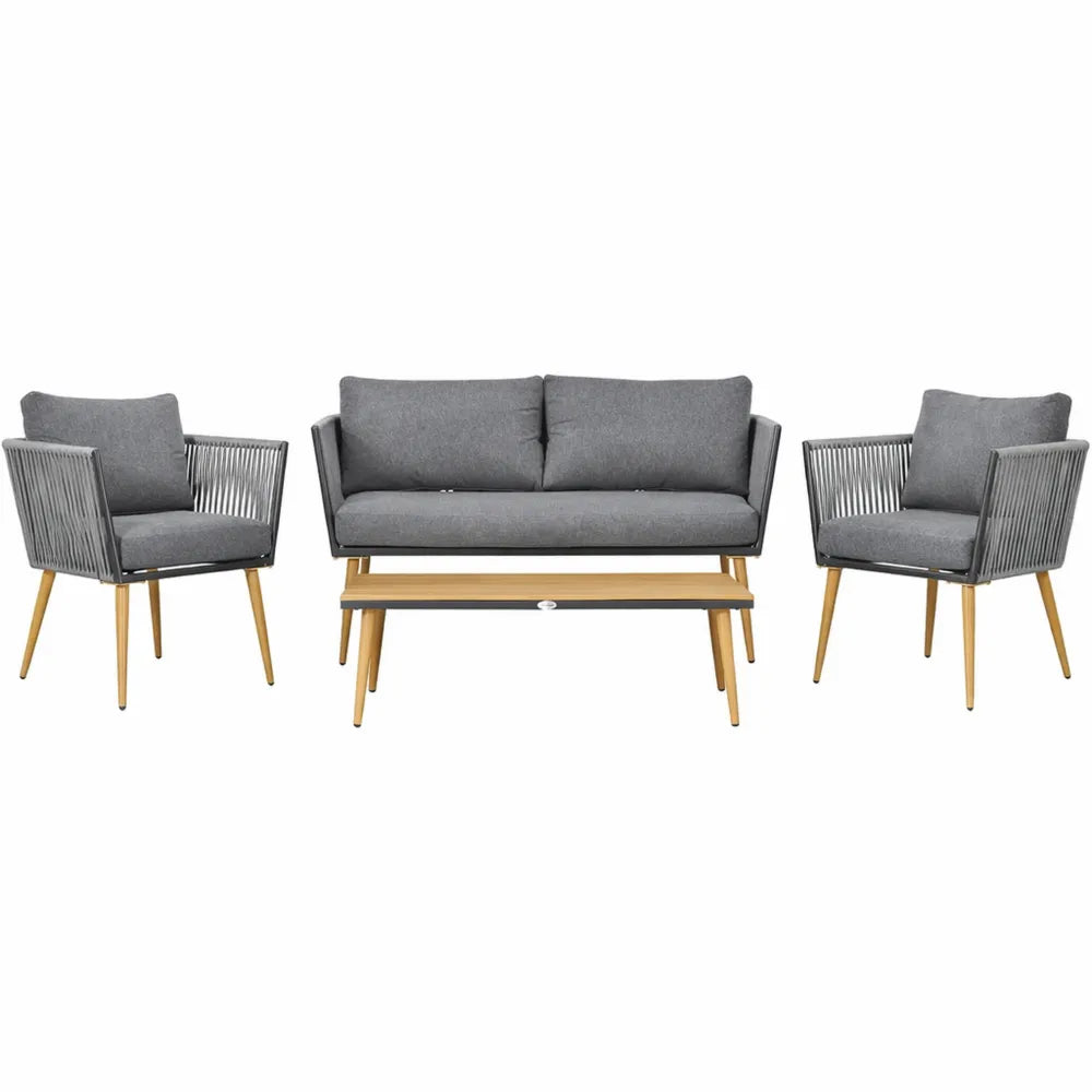 Ensemble de Jardin 4 Places avec Table Basse et Coussins Gris