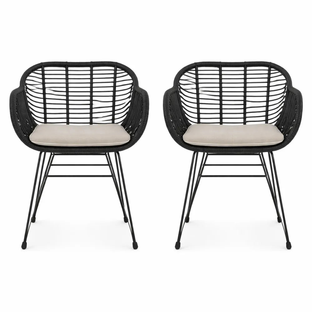 Ensemble de 2 chaises d'extérieur en rotin synthétique résistant aux UV