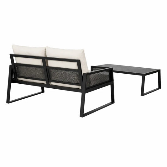 Ensemble de Salon de Jardin avec Canapé et Table Basse, Coussins Inclus