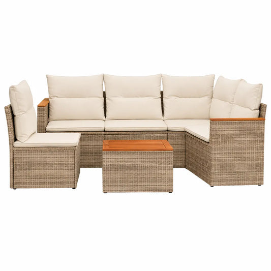 Ensemble de Salon de Jardin en Résine Tressée Beige avec Coussins