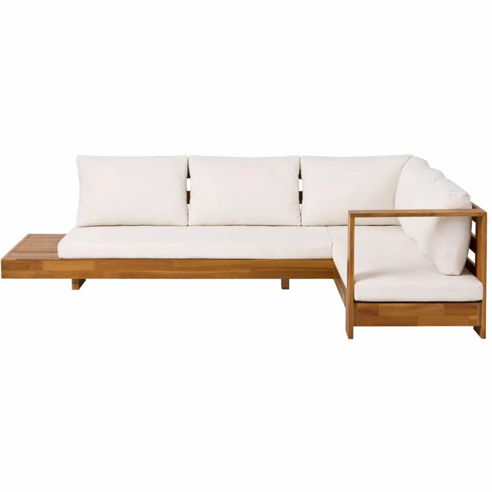 Ensemble de Jardin en Acacia avec Canapé Modulable et Coussins Blancs