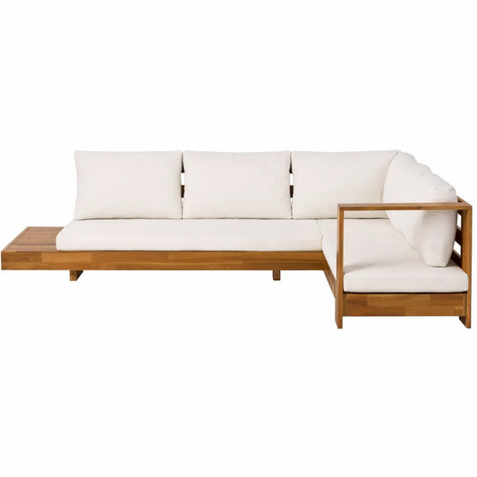 Ensemble de Jardin en Acacia avec Canapé Modulable et Coussins Blancs