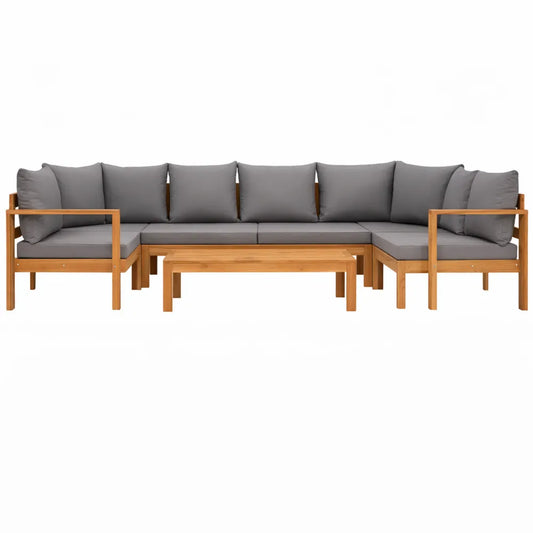 Ensemble de Salon de Jardin 6 Pièces en Bois d'Acacia avec Coussins