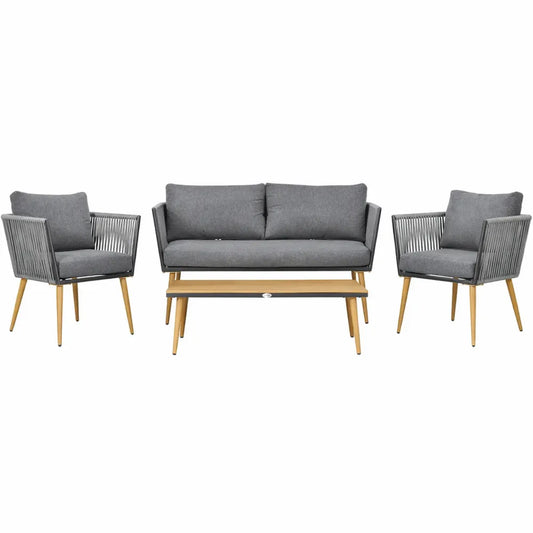 Ensemble de Jardin 4 Places avec Table Basse et Coussins Gris