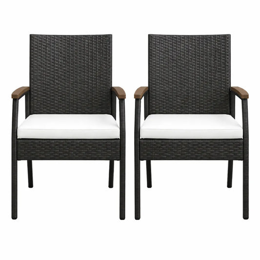Ensemble de 2 fauteuils de jardin en rotin avec accoudoirs en bois pour extérieur