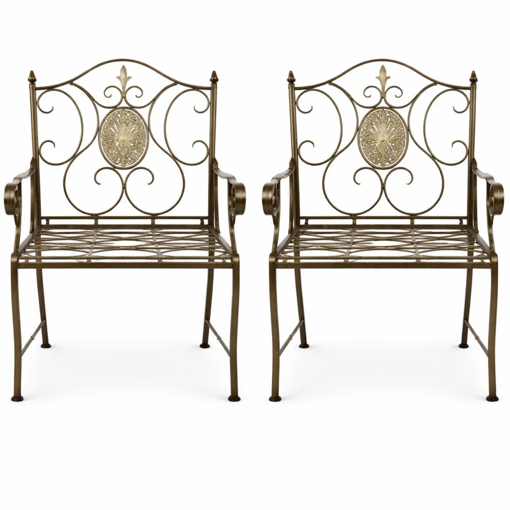 Ensemble de 2 chaises de jardin rustiques en fer laqué, couleur bronze