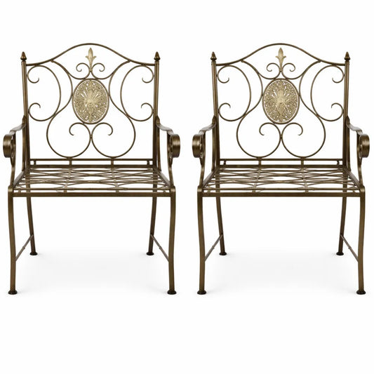 Ensemble de 2 chaises de jardin rustiques en fer laqué, couleur bronze