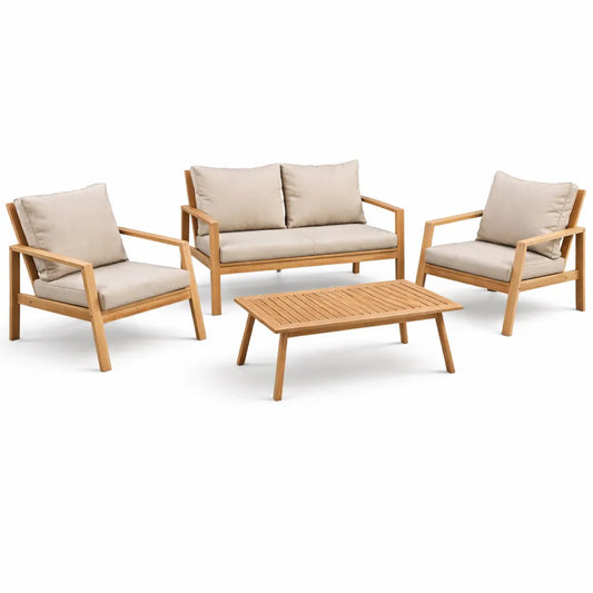 Ensemble de Mobilier de Jardin en Acacia avec Coussins pour 4 Personnes