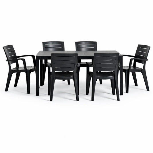 Table de jardin rectangulaire avec chaises empilables pour 6 personnes