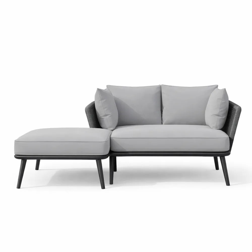 Ensemble de Jardin en Corde, Chaise Longue 2 Places avec Coussins, Gris