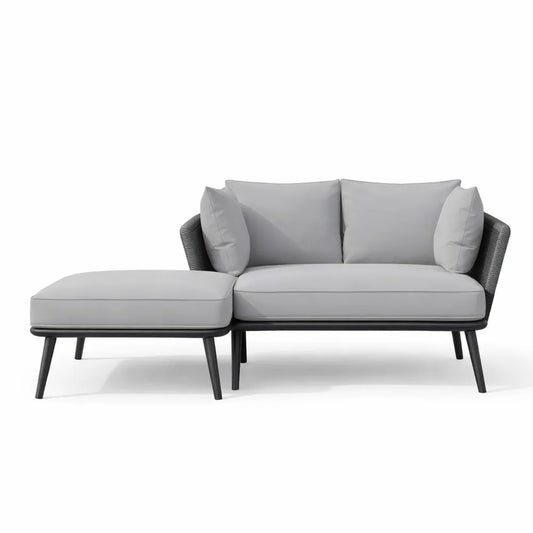 Ensemble de Jardin en Corde, Chaise Longue 2 Places avec Coussins, Gris