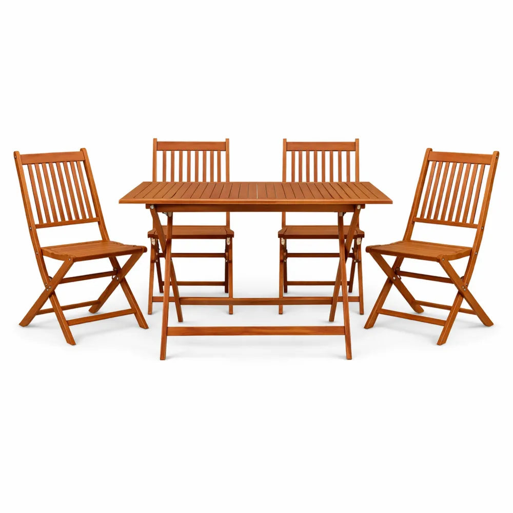 Ensemble de Jardin en Bois d'Acacia avec 4 Chaises Pliables