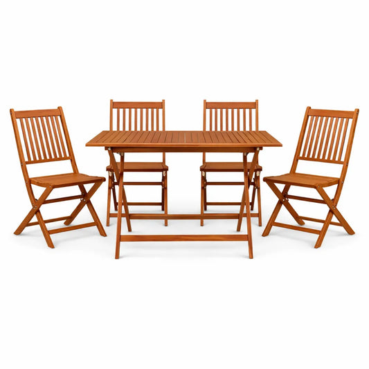 Ensemble de Jardin en Bois d'Acacia avec 4 Chaises Pliables
