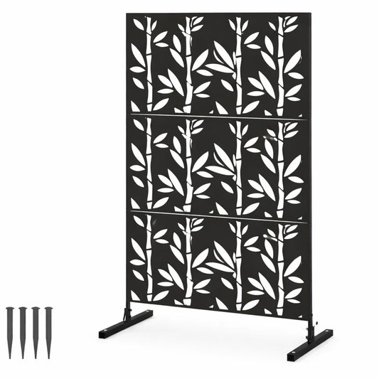 Écran de Jardin Décoratif avec Motif Bambou et Support en Métal, Noir