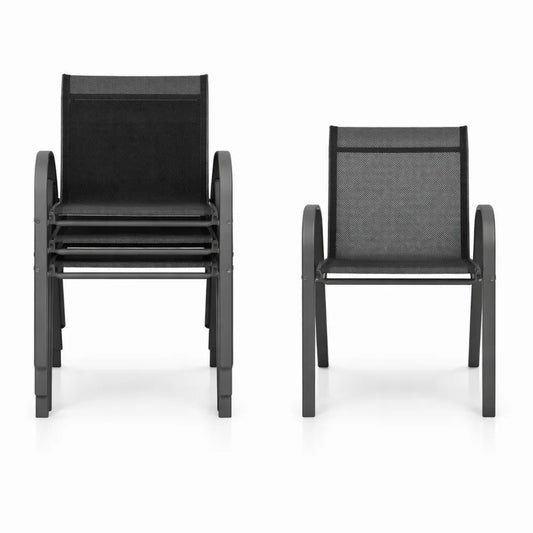 Ensemble de Chaises Extérieures Empilables en Tissu Respirant pour Jardin