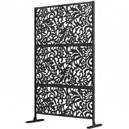 Panneaux décoratifs extérieurs à motif floral avec support acier, 122 x 45 x 198 cm, noir
