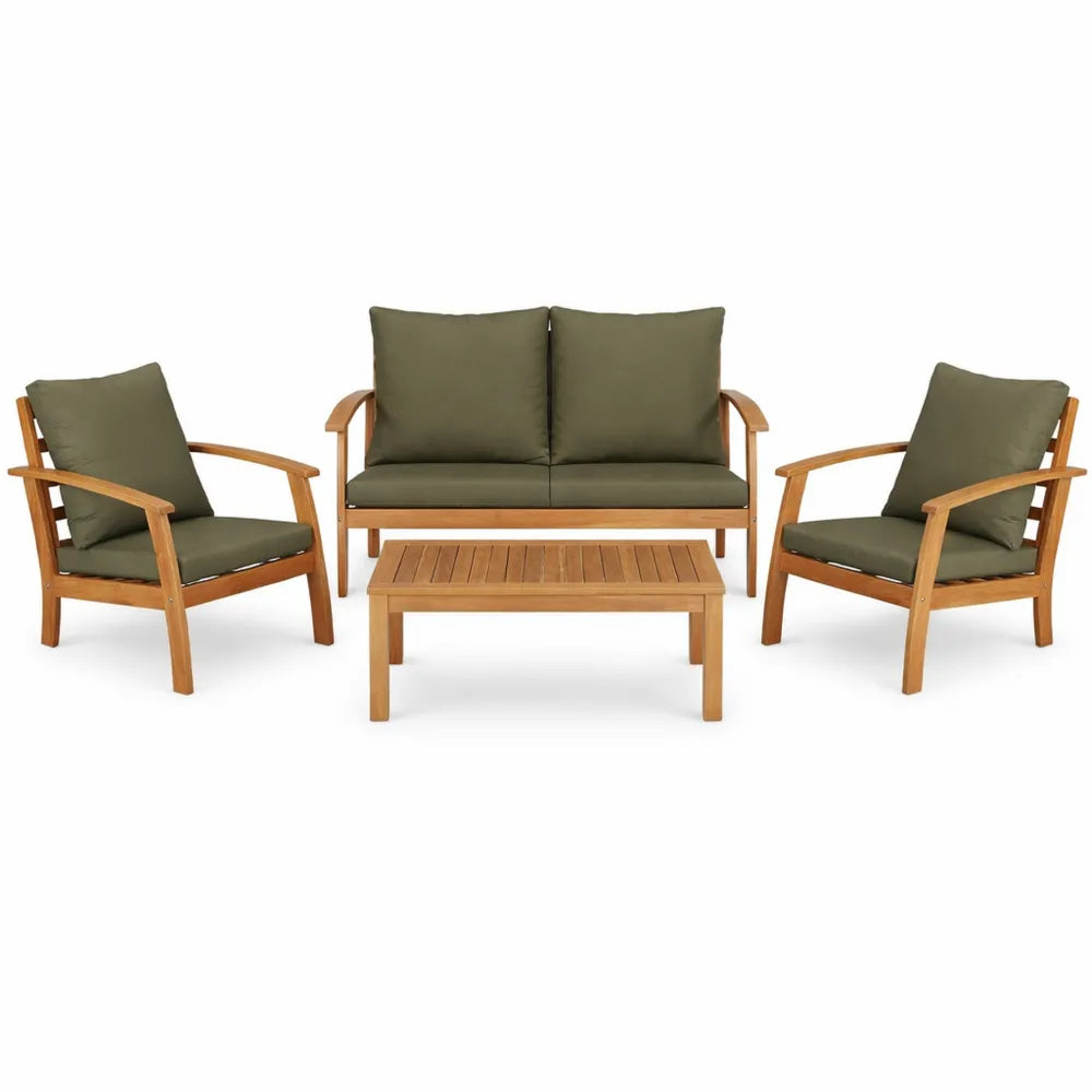 Ensemble de Salle à Manger Extérieur 4 Personnes Coussins Kaki