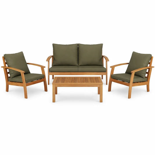 Ensemble de Salle à Manger Extérieur 4 Personnes Coussins Kaki