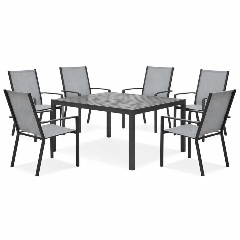 Ensemble de Jardin pour 6 Personnes avec Chaises Empilables, Dossiers Hauts en Acier