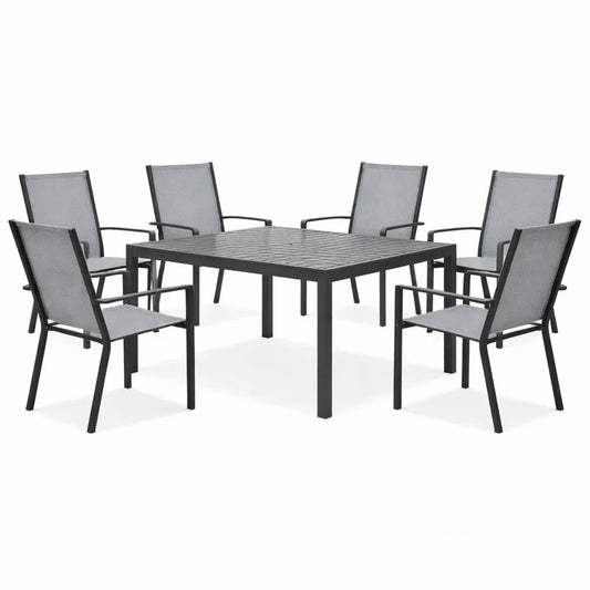 Ensemble de Jardin pour 6 Personnes avec Chaises Empilables, Dossiers Hauts en Acier